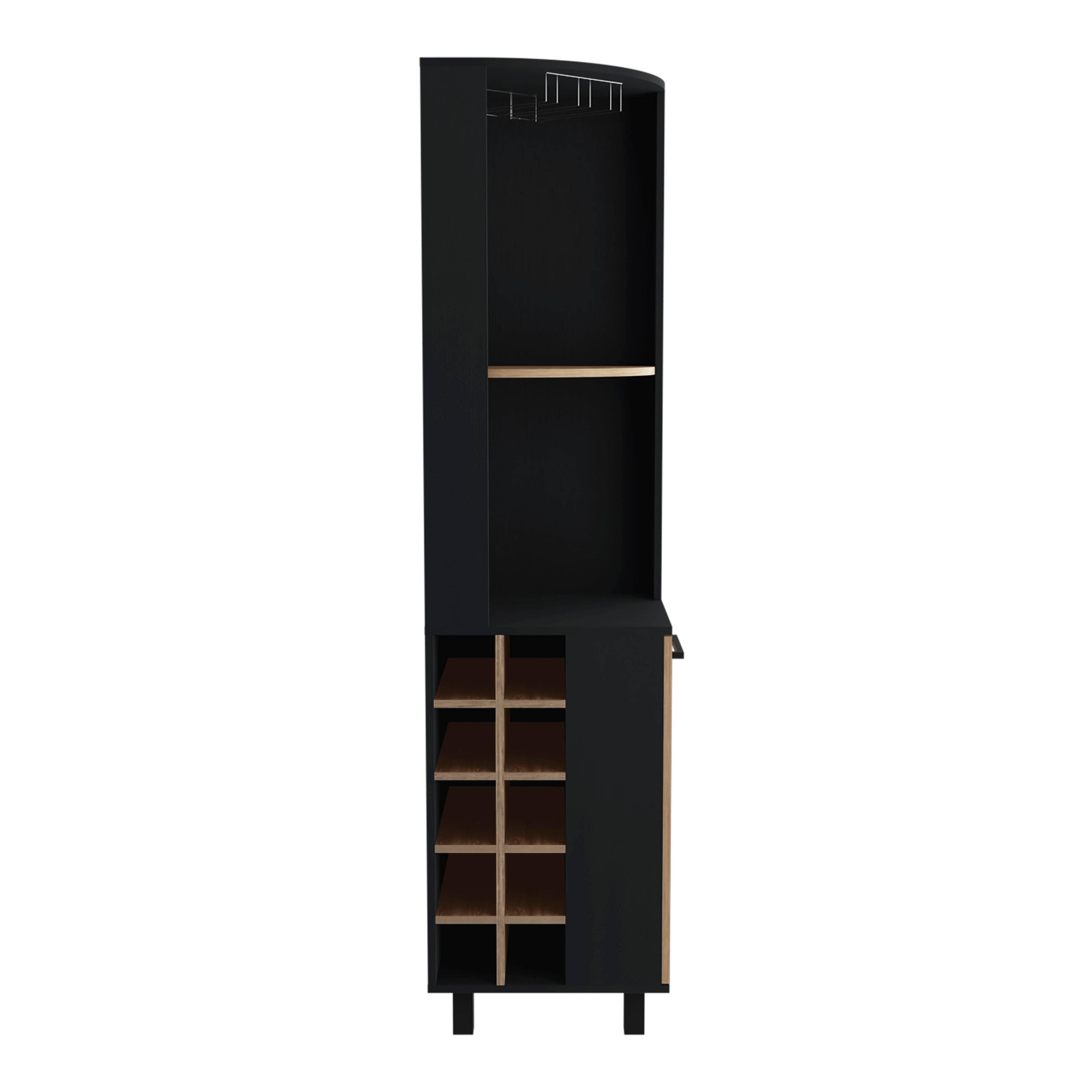 Alt View 3. TuHome - Kaia Tall Corner Bar Cabinet with Four Shelves, Ten Wine Bottle Cubbies, Stemware, Bar Room or Living Room. - Black / Pine.