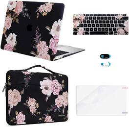 mosiso - 5-in-1 MacBook Air 13 Case and Sleeve Kit A2337/A2179/A1932 - Black Peony