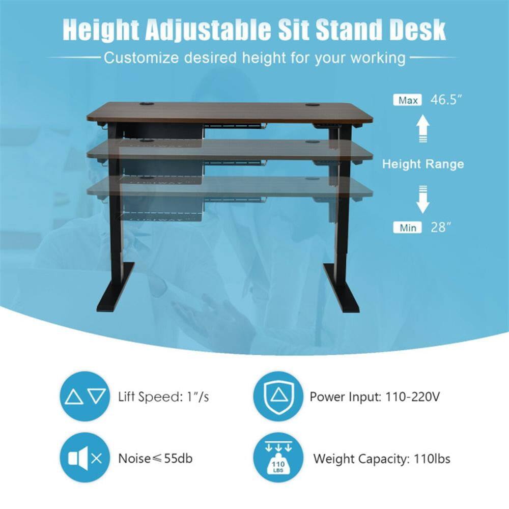 Height Adjustable Sit Stand Desk  
Customize desired height for your working  

- Max Height: 46.5"  
- Min Height: 28"  
- Lift Speed: 1"/s  
- Noise: ≤ 55db  
- Power Input: 110-220V  
- Weight Capacity: 110lbs