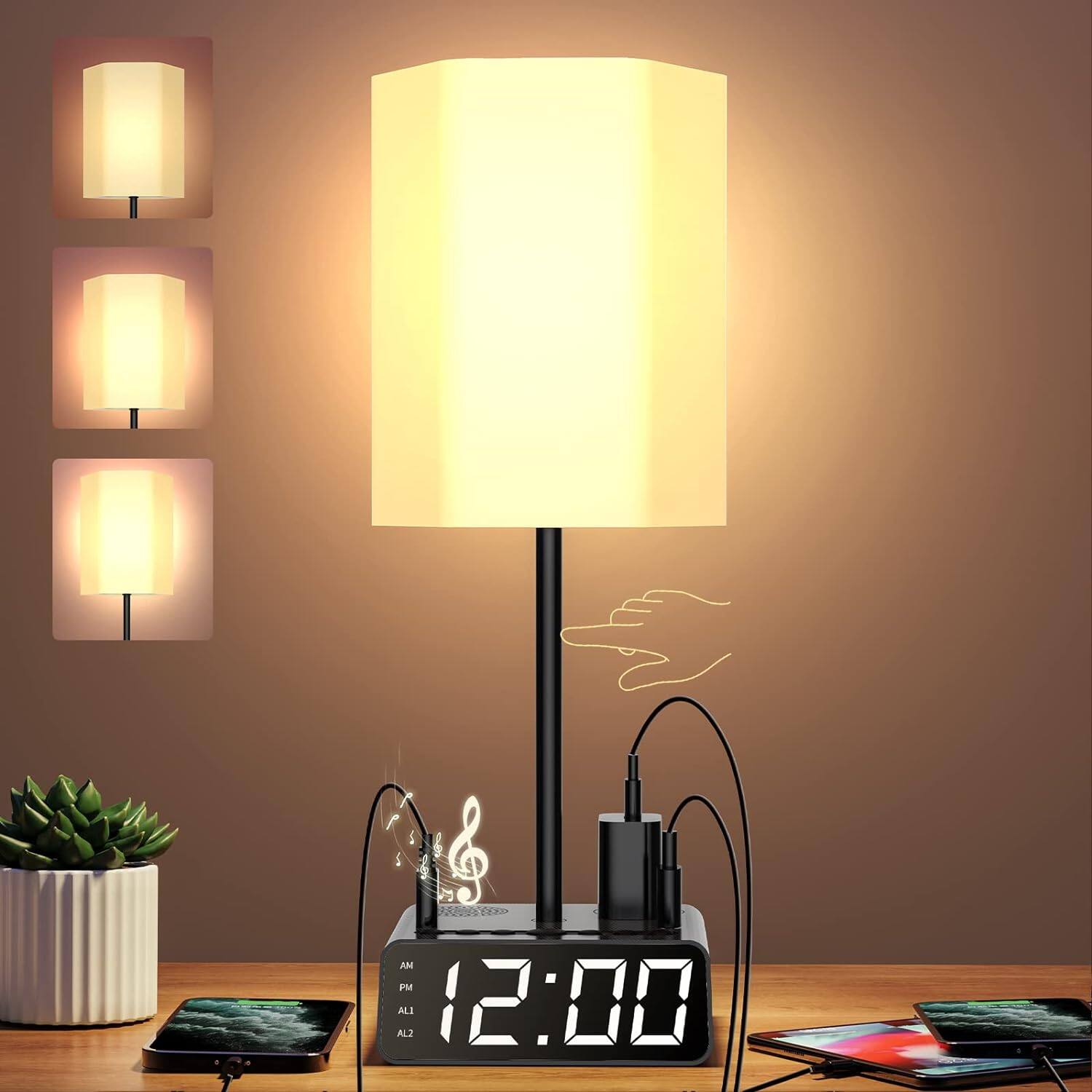 The Best Inks - Table Lamp Lamp USB Touch Dimmable Alarm Clock with Ports Outlet Beside Charging Station Radio Power - default