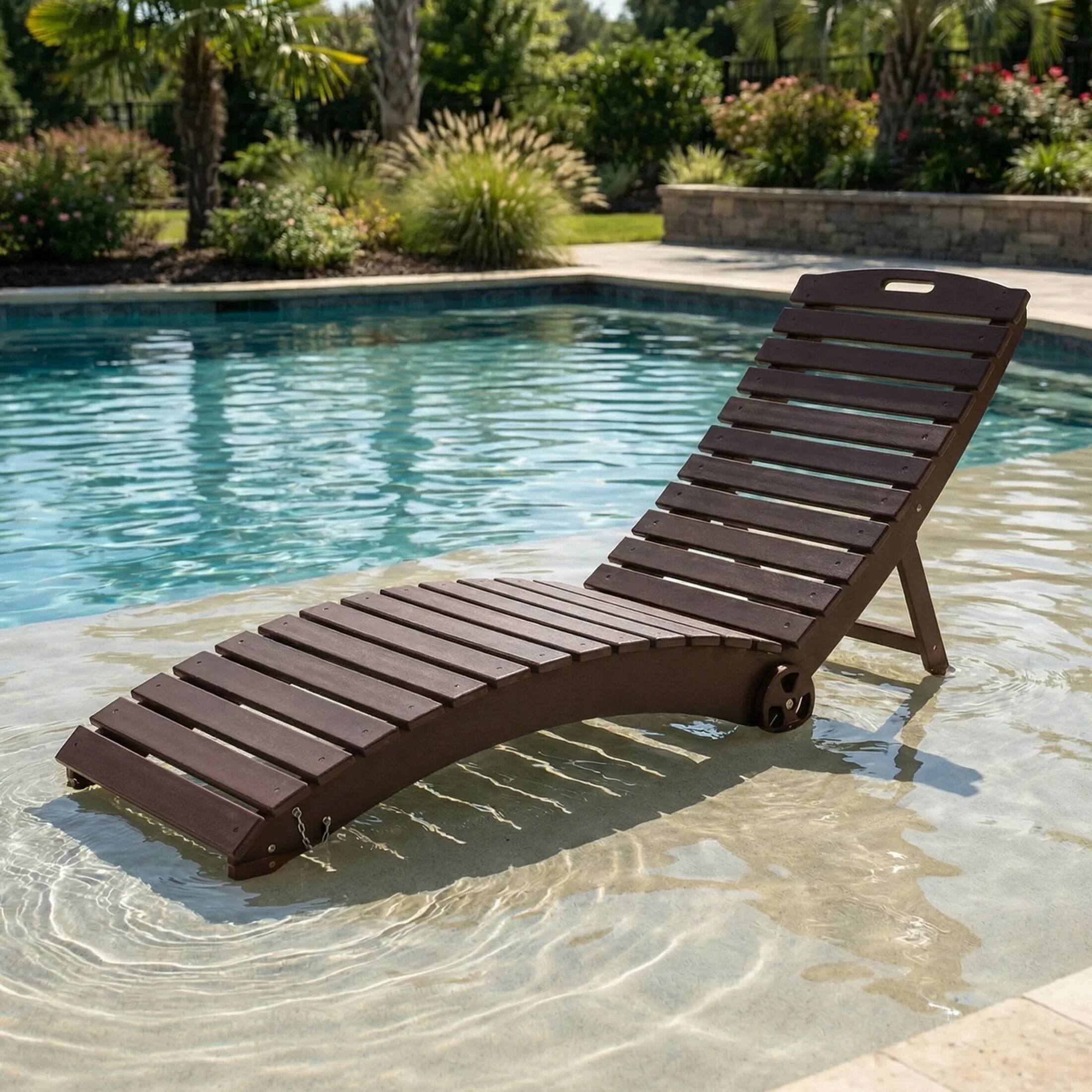 Angle. WestinTrends - WestinTrends Ventura Outdoor HDPE In-Pool Patio Chaise Lounge Chair With Wheels - Dark Brown.