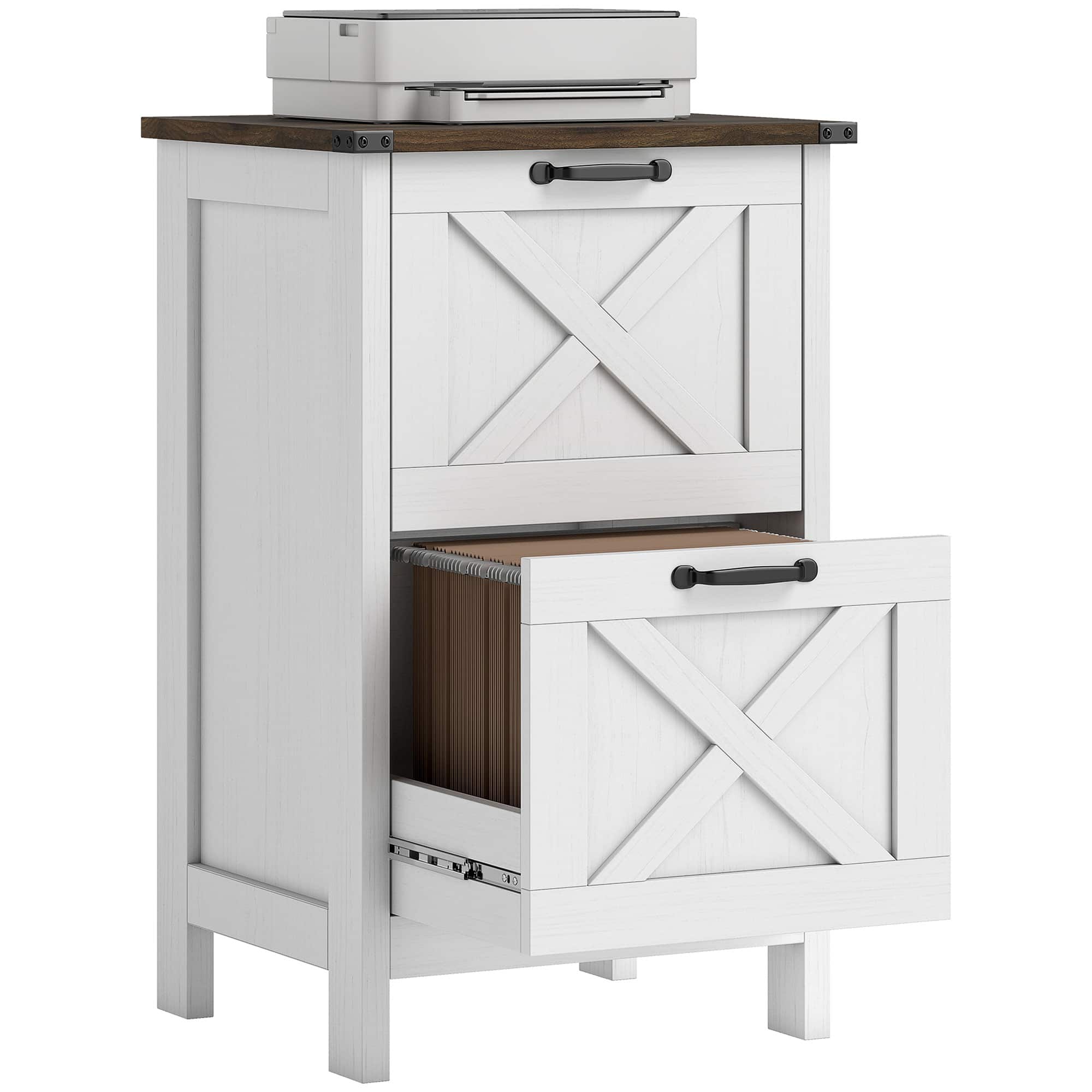 Front. Homcom - File Cabinet with 2 Drawers, Rustic Farmhouse Office Storage Cabinet for A4, Letter Size - Distressed White.
