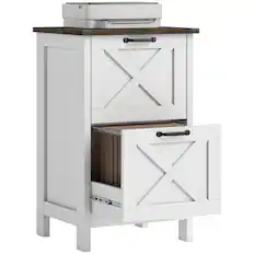 Front. Homcom - File Cabinet with 2 Drawers, Rustic Farmhouse Office Storage Cabinet for A4, Letter Size - Distressed White.