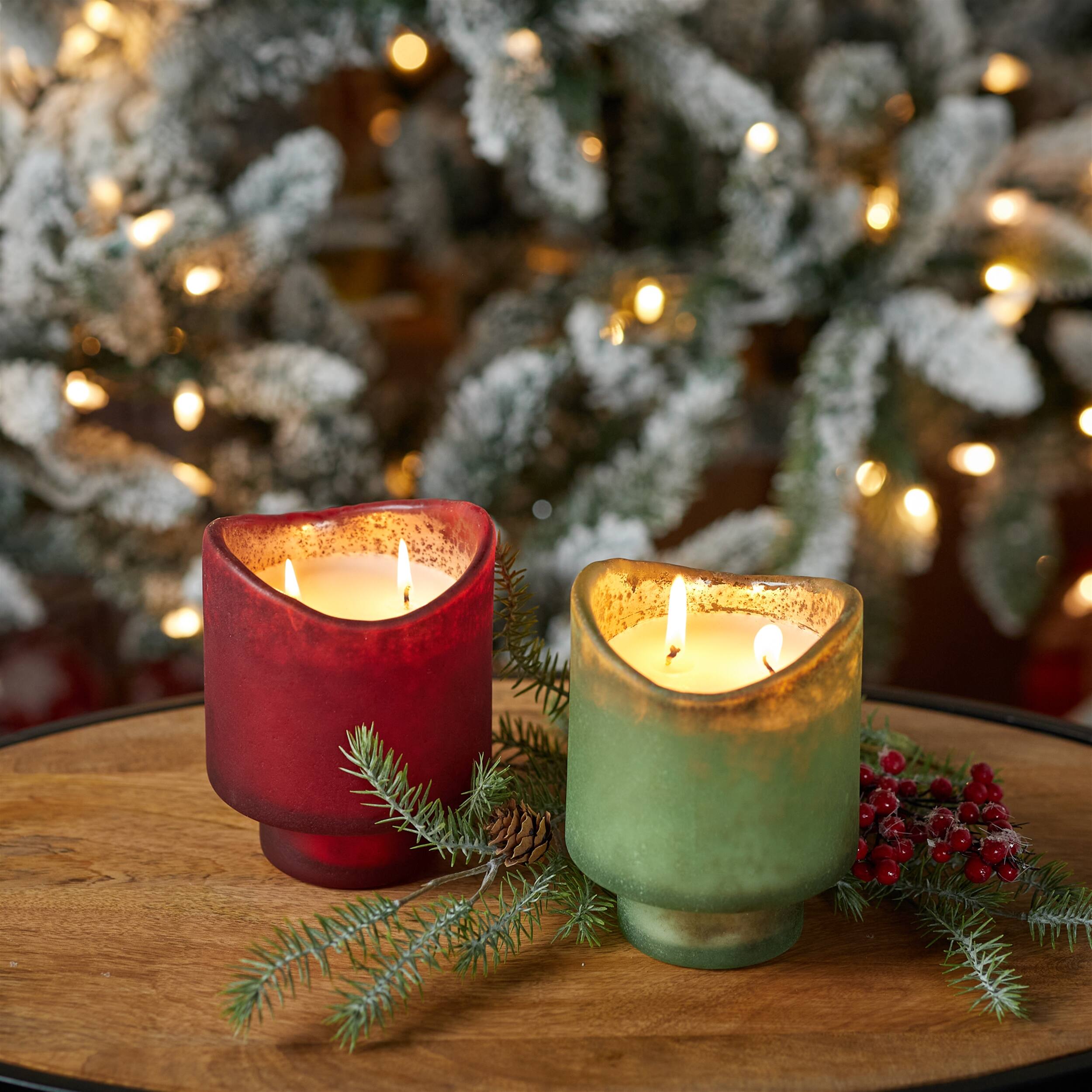Alt View 2. BreeBe - Wassail Scented Soy Candle with Frosted Glass Holder (Set of 2) - Red, Green.