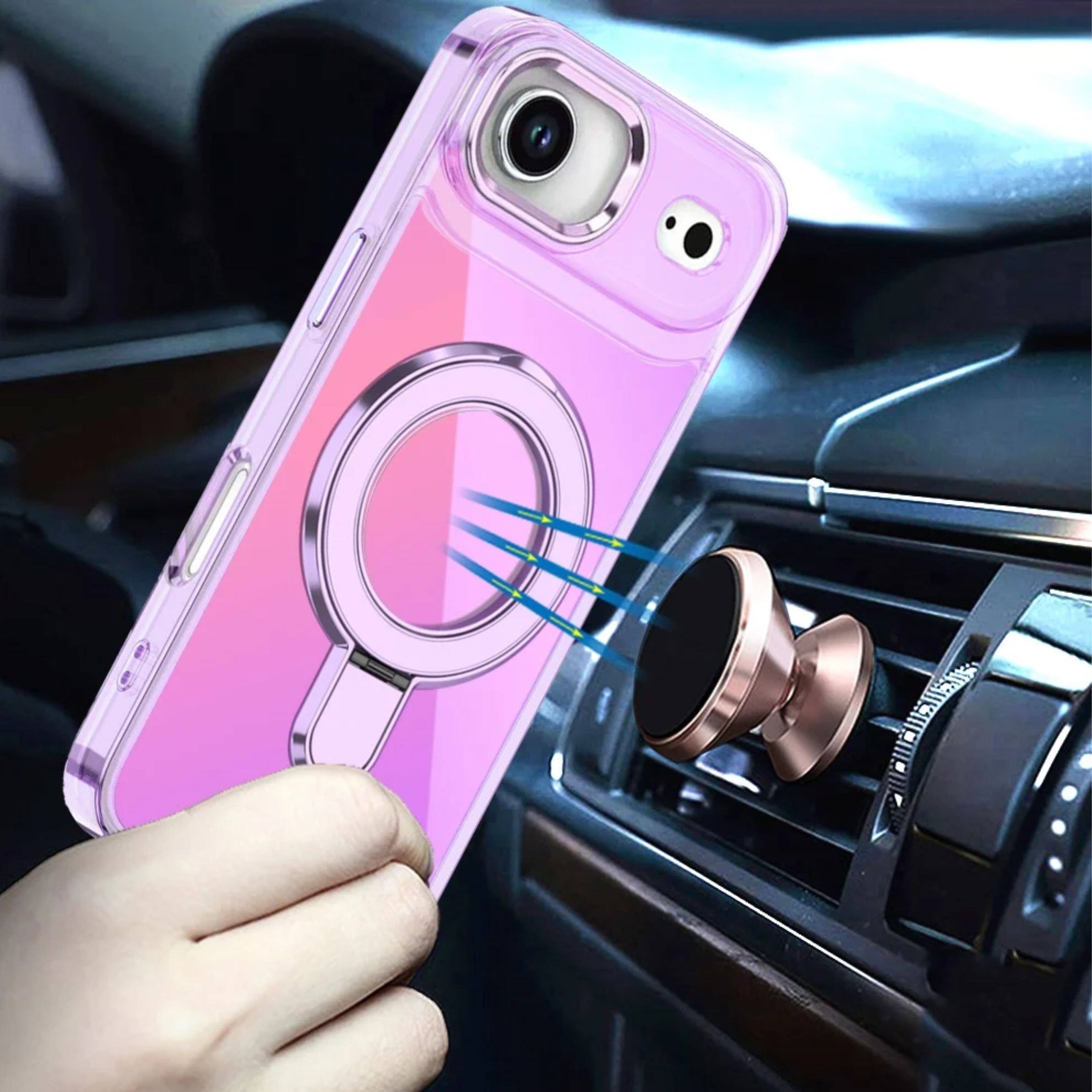 Back. Kitcheniva - Radiant Chrome Magnetic Circle Stand Phone Case With Tempered Glass For iPhone Air Light Purple - Light Purple.
