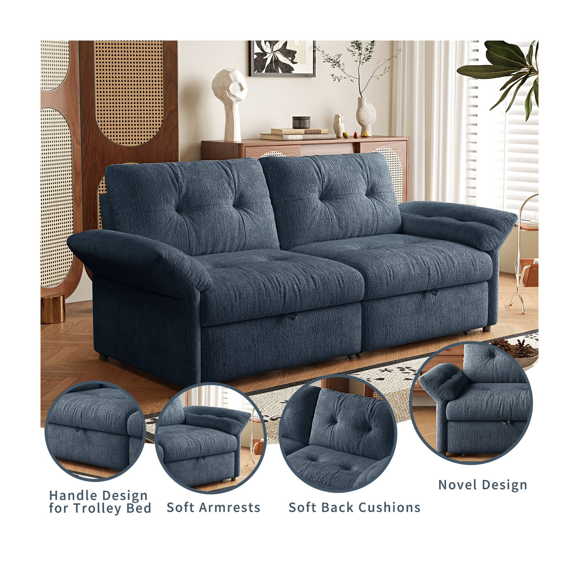 Handle Design for Trolley Bed  
Soft Armrests  
Soft Back Cushions  
Novel Design