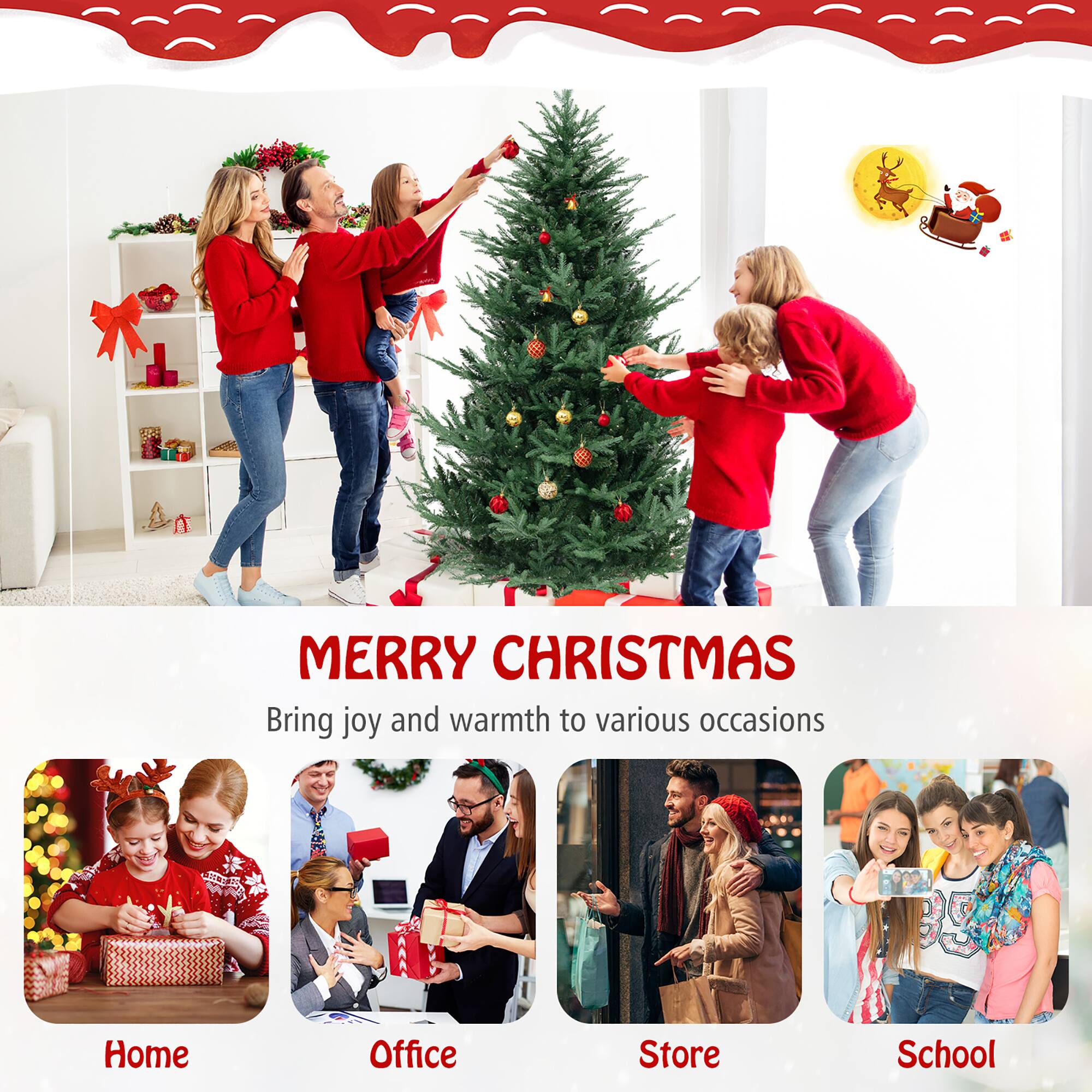 MERRY CHRISTMAS  
Bring joy and warmth to various occasions  

Home  
Office  
Store  
School