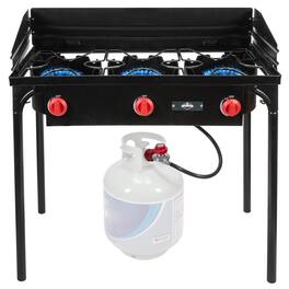 Hike Crew - 225,000 BTU Portable Gas Stove with 3 Burners, Legs, Wind Panels & Temperature Control - Black