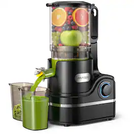 AIRMSEN - Cold Press Juicer, 6.0" Extra-Wide Slow Juicer for Whole Fruits, No Pre-Cutting Needed, BPA-Free, 300W - Black