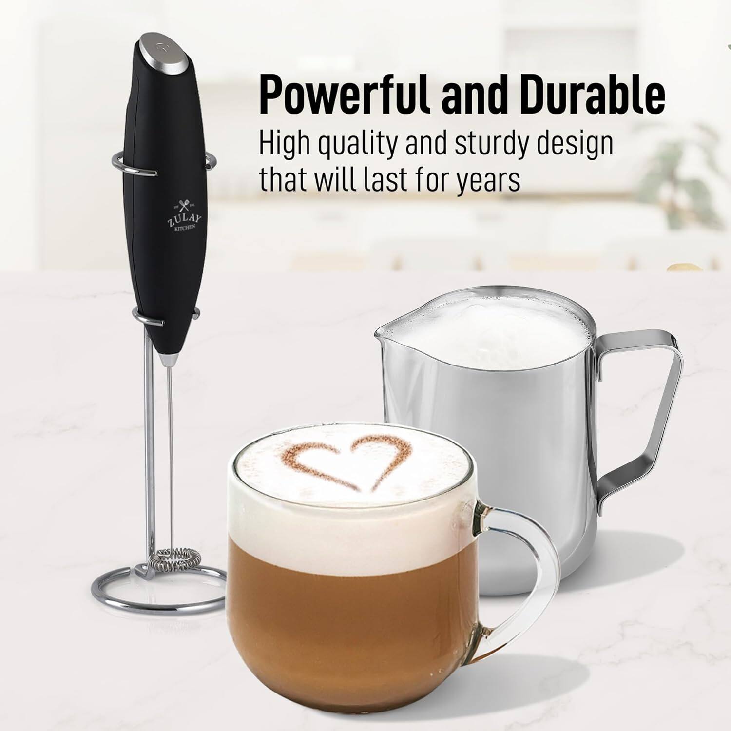 Zulay Kitchen Premium Gift Milk Frother Complete Set Handheld Foam