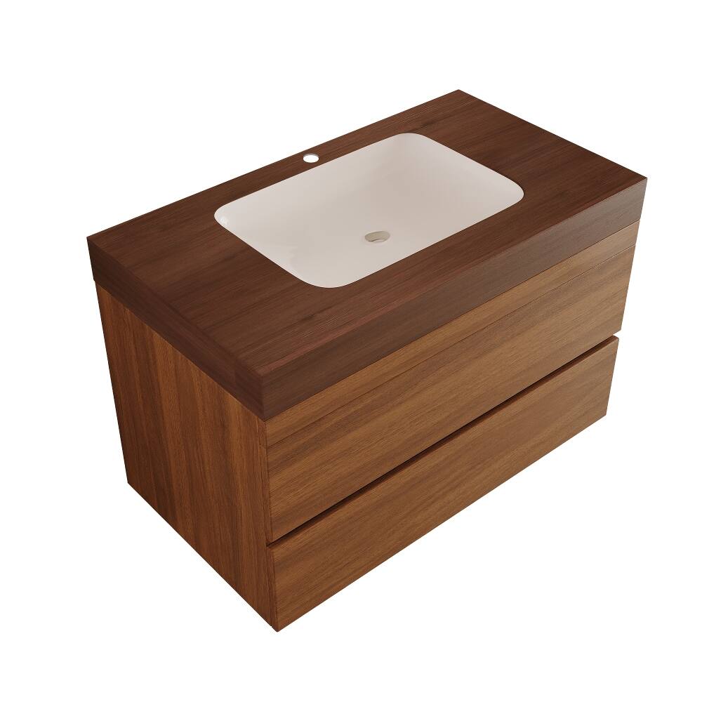 Alt View 4. Loheer - Loheer 29.9 inch floating bathroom vanity Walnut Wall Mounted Vanity with Sink - Walnut.