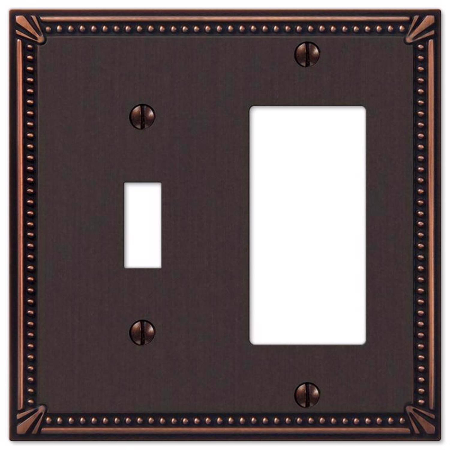 Angle. AMERELLE - Amerelle Imperial Bead Aged Bronze 2 gang Die-Cast Metal Toggle Wall Plate 1 pk - Bronze.