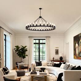 Boyel Living - 64 Inch Matte Black Wagon Wheel Chandelier With 30 Lights No Bulbs E26