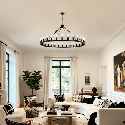 Front. Boyel Living - 64 Inch Matte Black Wagon Wheel Chandelier With 30 Lights No Bulbs E26.