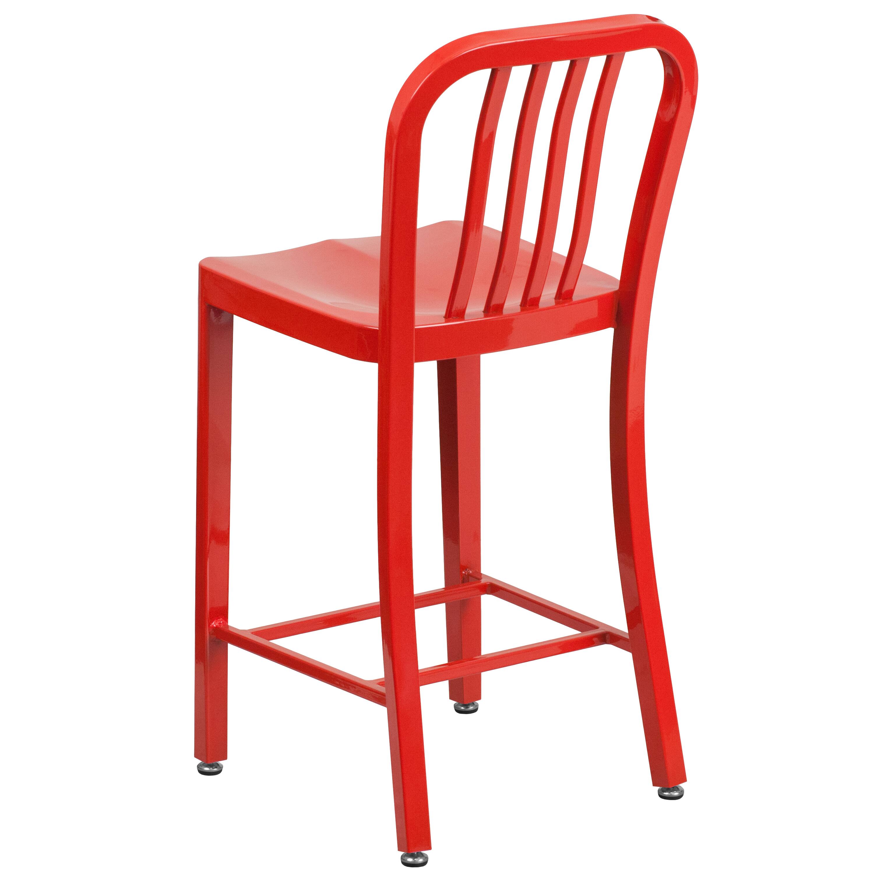 Alt View 5. Emma + Oliver - Commercial Grade 24"H Colorful Metal Indoor-Outdoor Vertical Slat Counter Stool - Red.