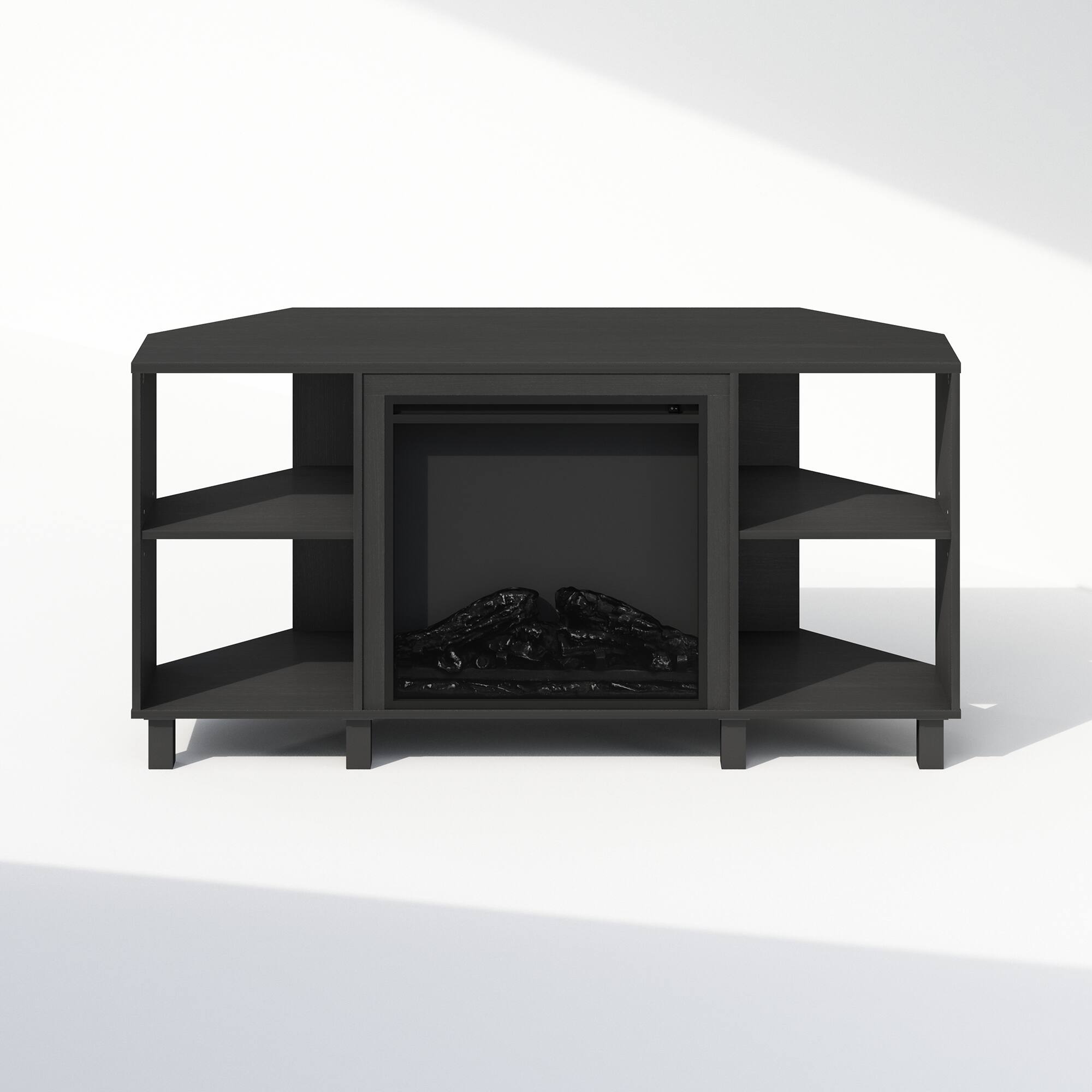 Alt View 2. Furinno - Jensen No Heat Decorative Electric Fireplace Corner TV Stand, for TV up to 55 Inch with 4 Open Compartments - Americano.