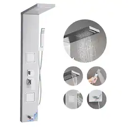 VEVOR - Shower Panel Tower System,Rainfall Waterfall Shower Head, 53 in Brushed Stainless Steel Shower Column, 5-Function Faucet - Silver