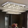 Siljoy - 35.4" Luxury Rectangular K9 Crystal Flush Mount Light, Modern Waterfall Chandelier for Living Room Dining Foyer - Chrome