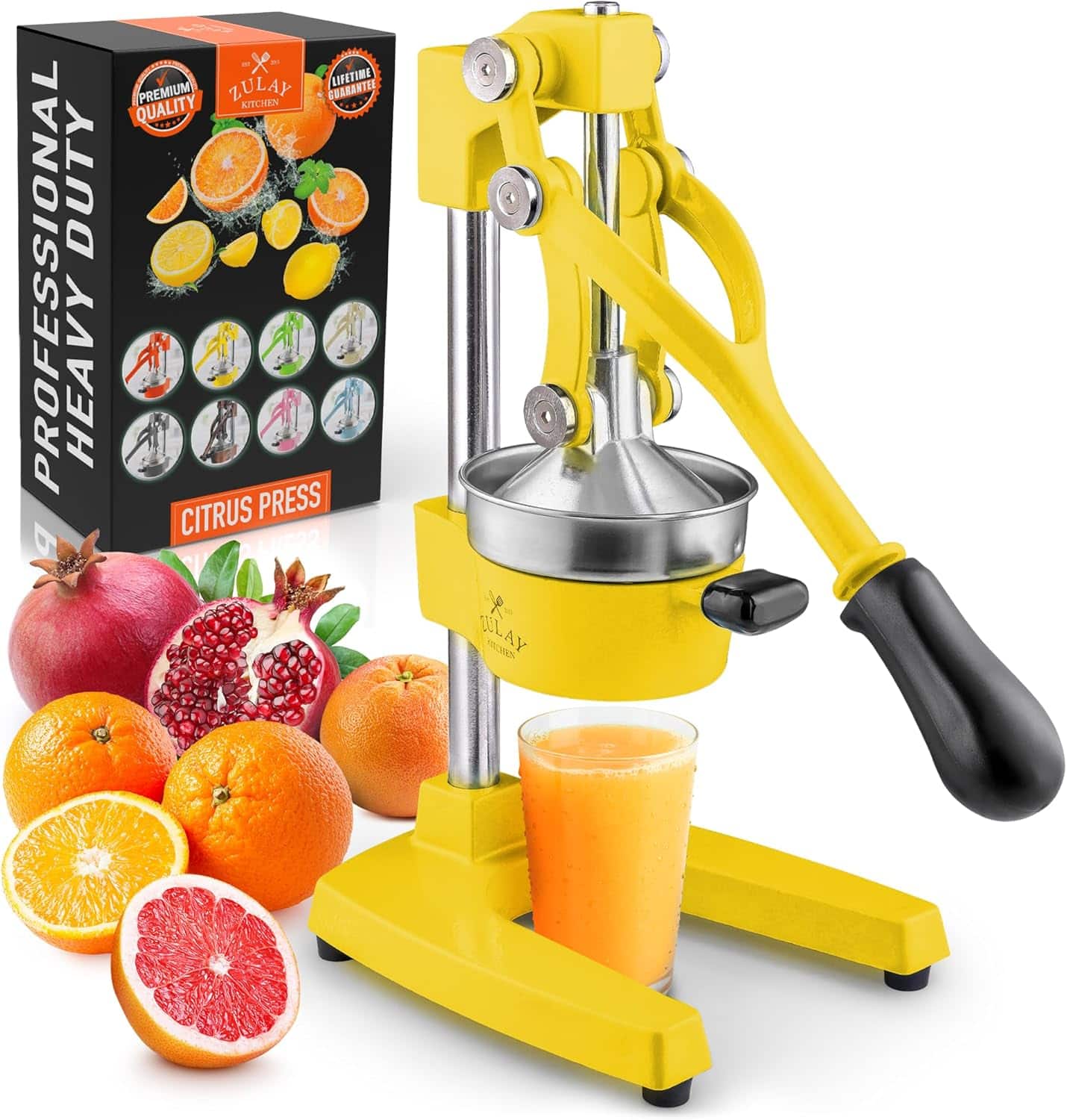 Zulay Kitchen - Cast-Iron Manual Citrus Press & Orange Squeezer Juicer - Bright Yellow