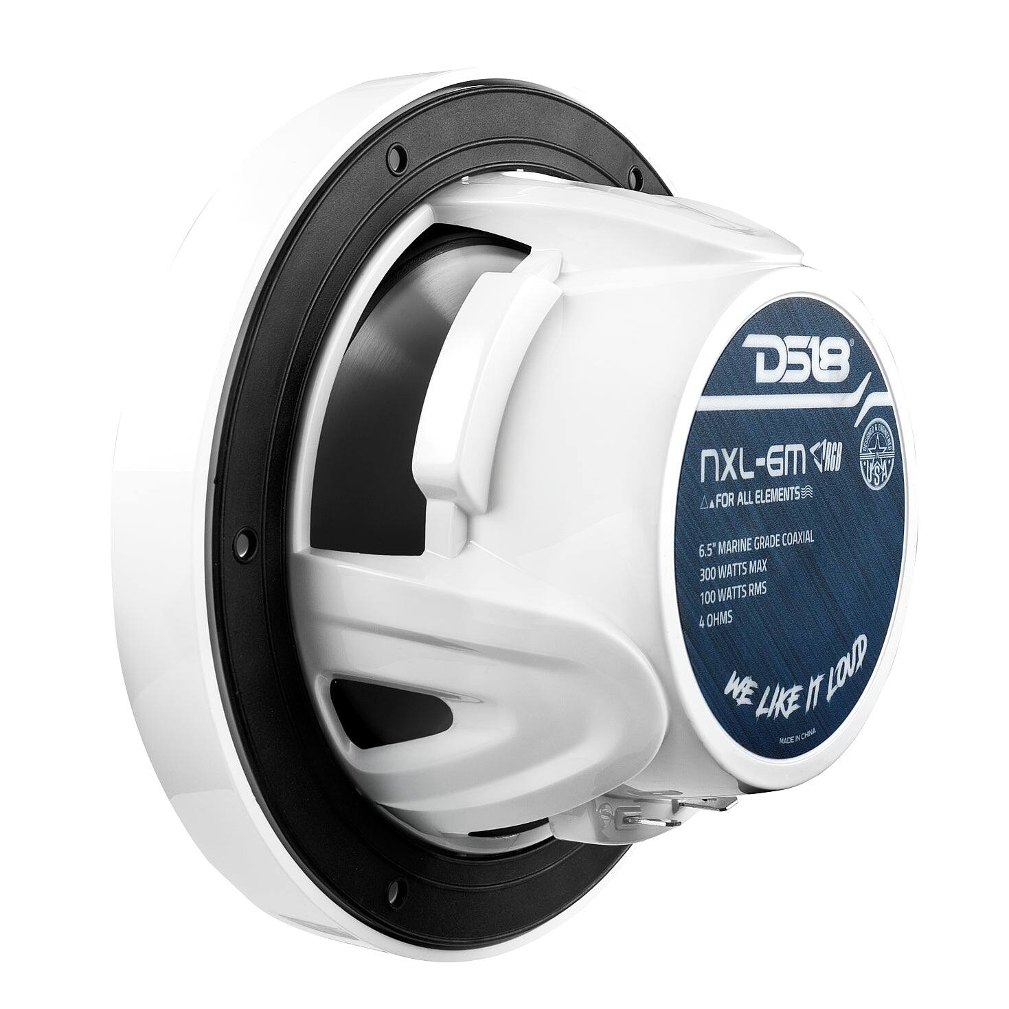 D518  
NXL-6M  
M FOR ALL ELEMENTS  
MARINE GRADE COAXIAL 6.5"  
300 WATTS MAX  
100 WATTS RMS  
4 OHMS  
WE LIKE IT LOUD