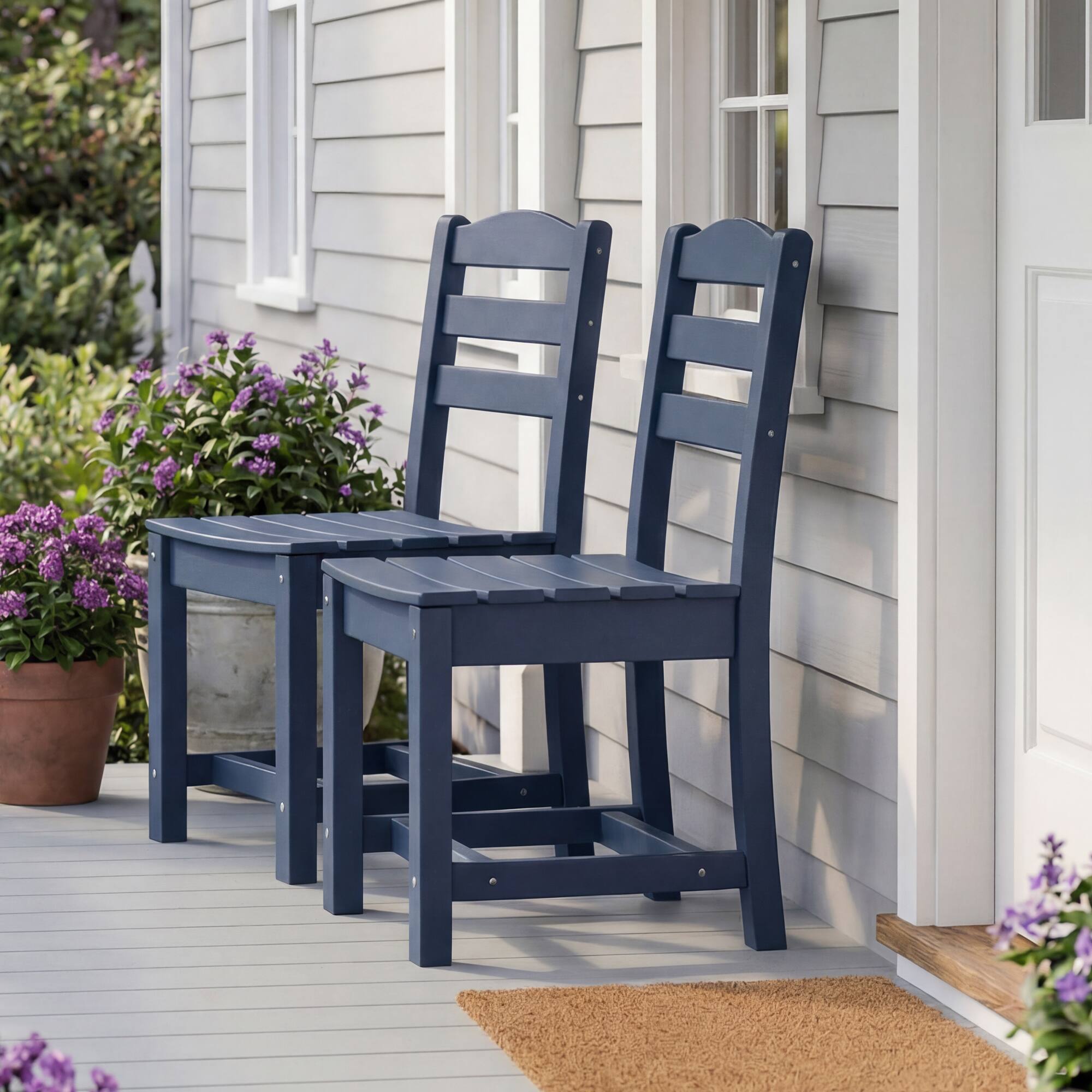 Left. Famapy - Pairs of HDPE Outdoor Armless Dining Chair - 4 Colors Weatherproof Patio Chair for Garden, Poolside 330LBS Capacity - Navy blue.