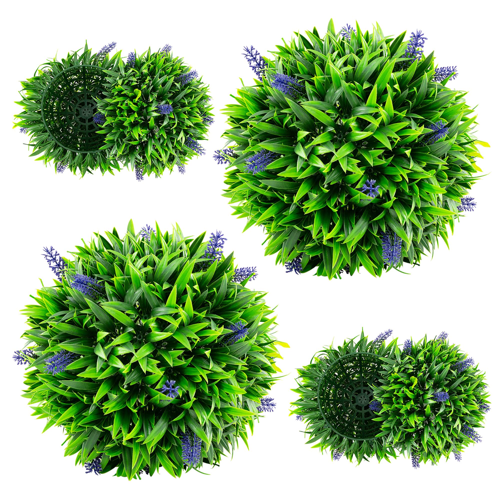 Costway - 12 Inch Artificial Lavender Topiary Balls Set of 2, Outdoor Faux Greenery Balls with Flowers, Fake Plant Sphere - Purple, Green