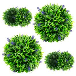 Costway - 12 Inch Artificial Lavender Topiary Balls Set of 2, Outdoor Faux Greenery Balls with Flowers, Fake Plant Sphere - Purple, Green