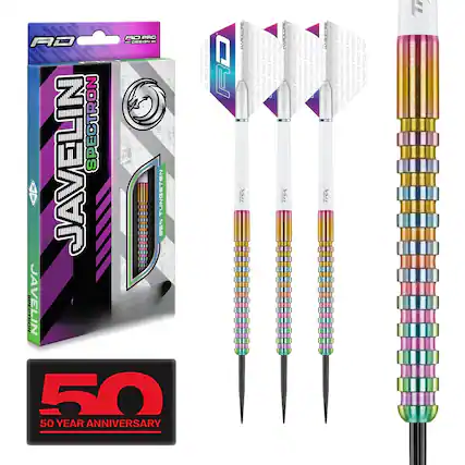 Sure, here is the corrected and grouped text from the image:
---
**RD**
**JAVELIN SPECTRON**
**TUNGSTEN B5%**
**SPECTRON JAVELIN 50**
**50 YEAR ANNIVERSARY**
**HARDCORE**
**HARDCORE**
---
**50**
**50 YEAR ANNIVERSARY**
---