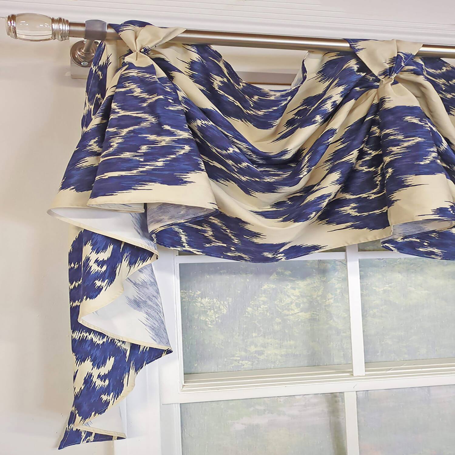 Left. RLF Home - RLF Home Flame 3-S Victory 100% Cotton Tab Top Swag Window Curtain 54" x 25" Navy - Navy.