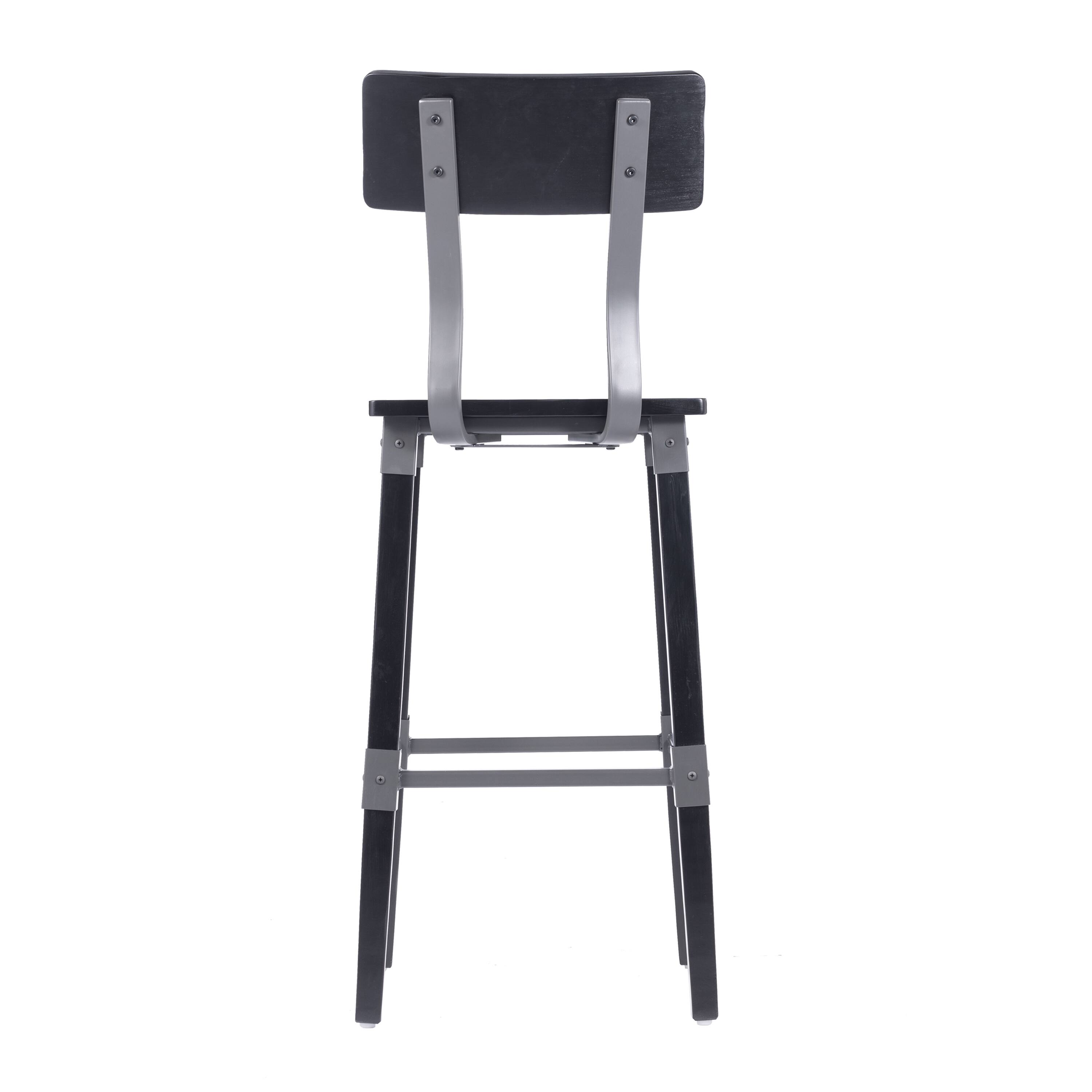 Back. Flash Furniture - Jackson 2 Pack Commercial Grade Rustic Black Industrial Wood Dining Barstool - Black.