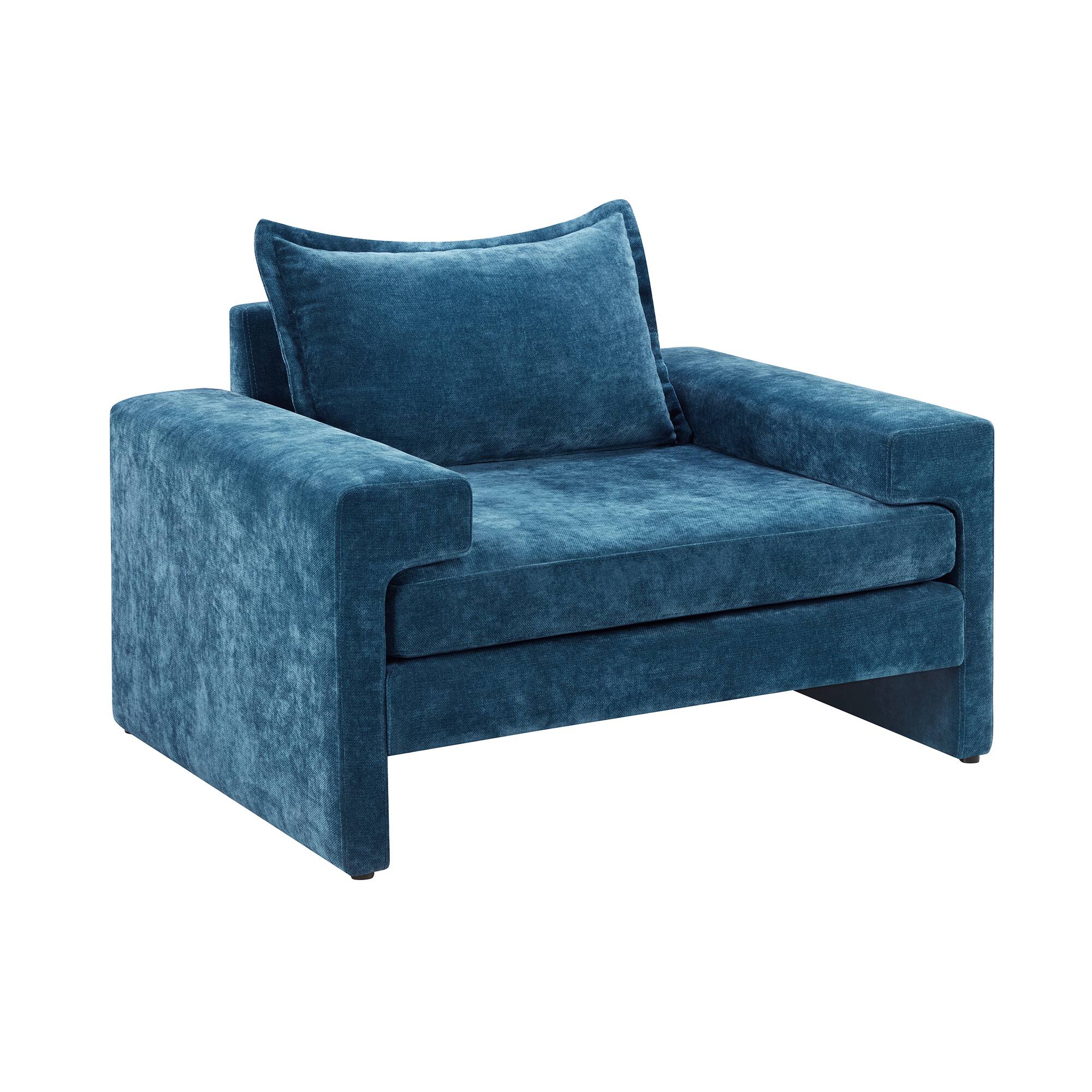 Alt View 5. TinyHomie - Blue Chenille Upholstered Accent Armchair Wide Armrests Ergonomic Back - Blue.