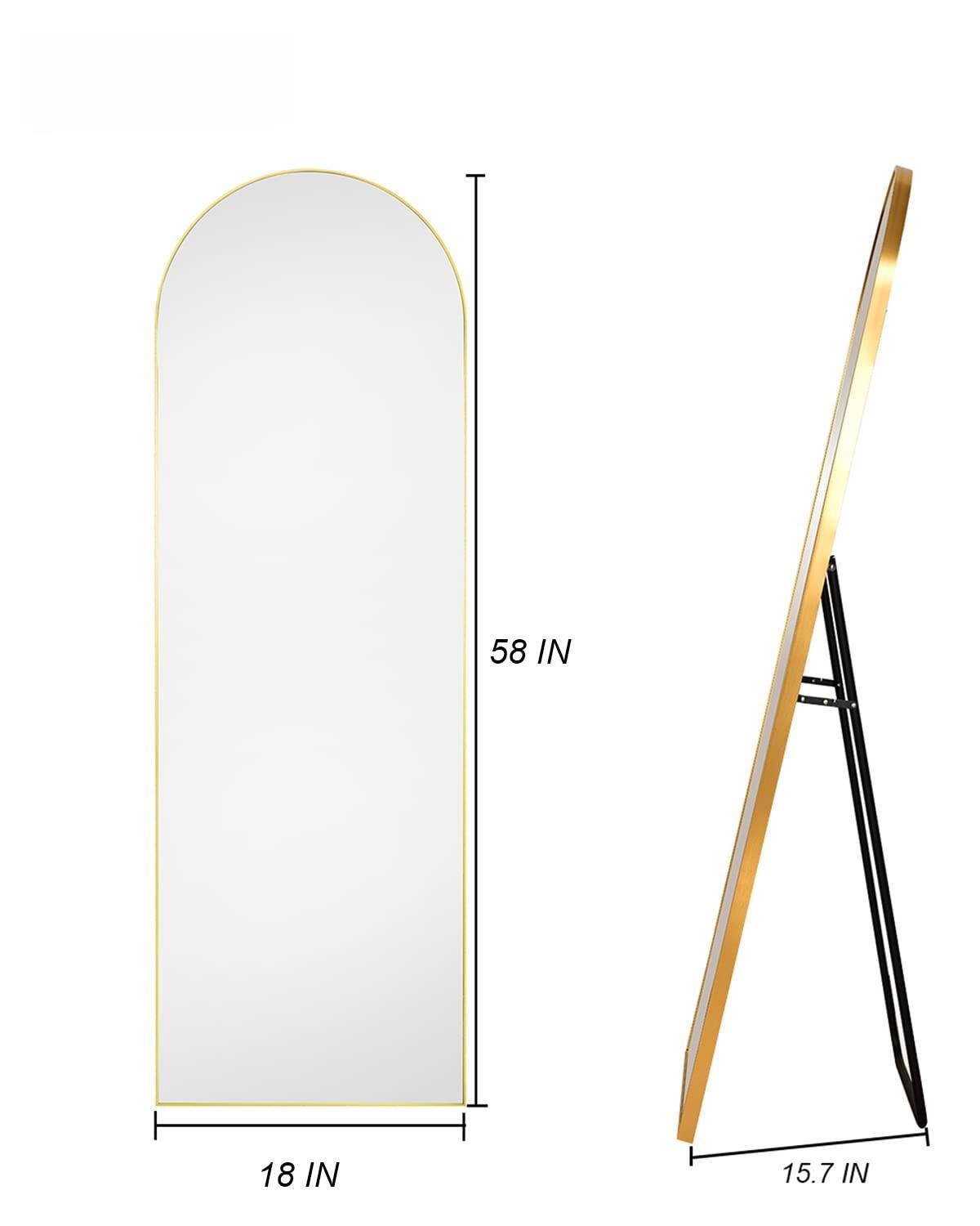 Alt View 1. Hanke - Arched Floor Mirror Full Length With Stand Freestanding Aluminum Frame - - Black 90"L×46"W.