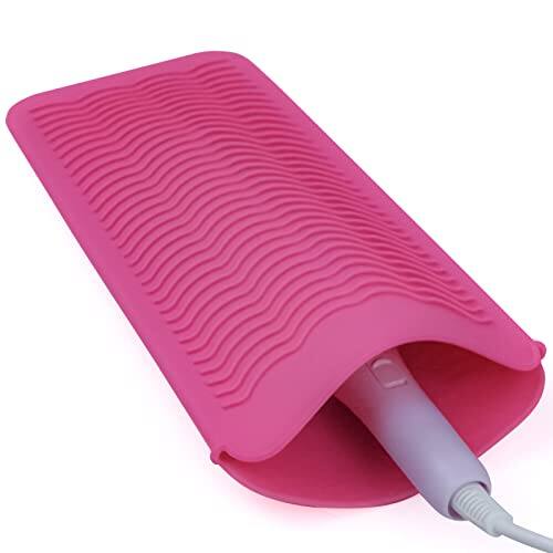 Front. DORLUKFU - 1Pack Silicone Heat Resistant Mat Pouch for Hair Straightener, Curling Iron, Flat Iron and Hot Hair Tools Pink.