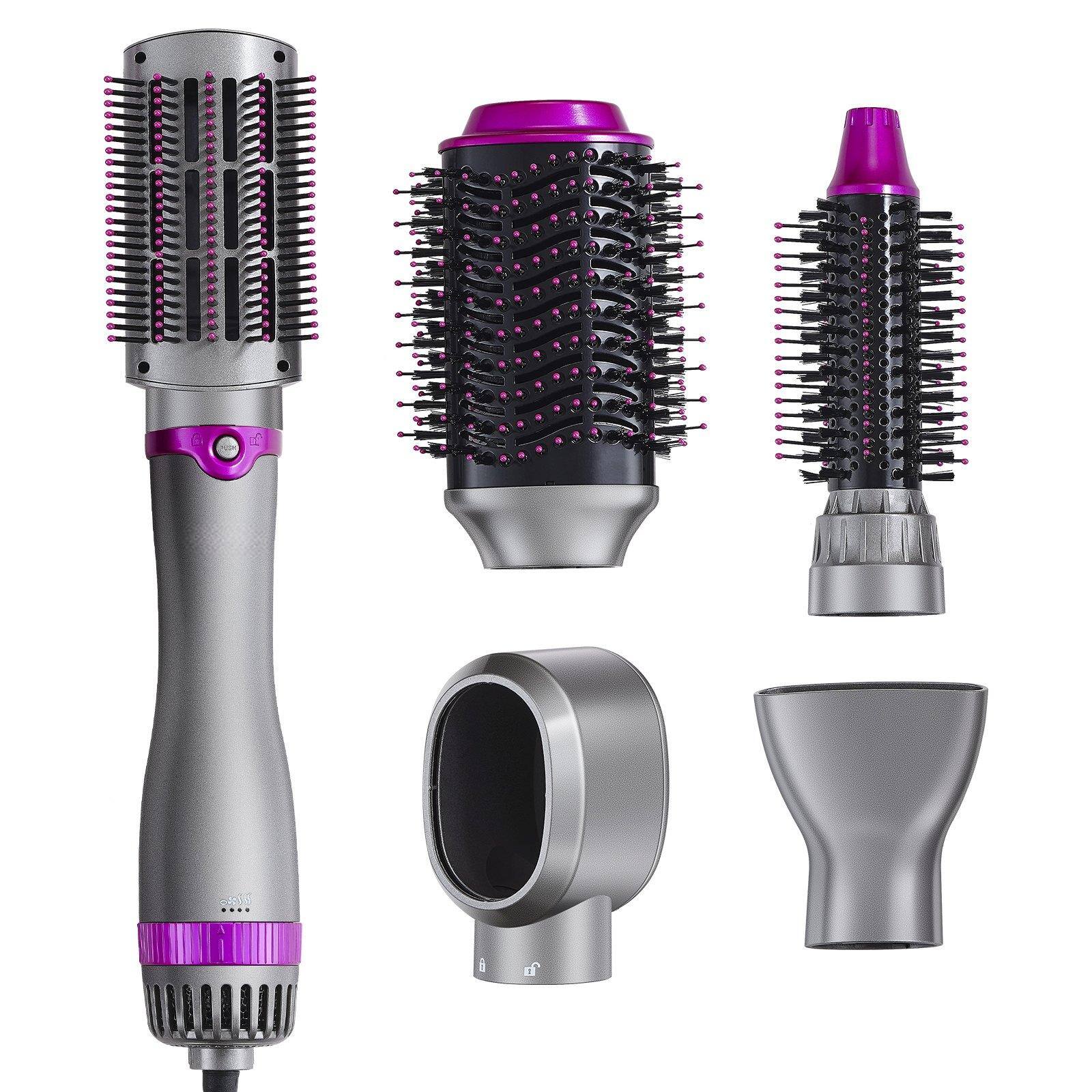 Glintex - Hair Air Styler and Dryer Brush, 5-in-1 Ionic Blow Dryer Set with 3 Heat Settings, 3 Brushes and 2 Nozzles