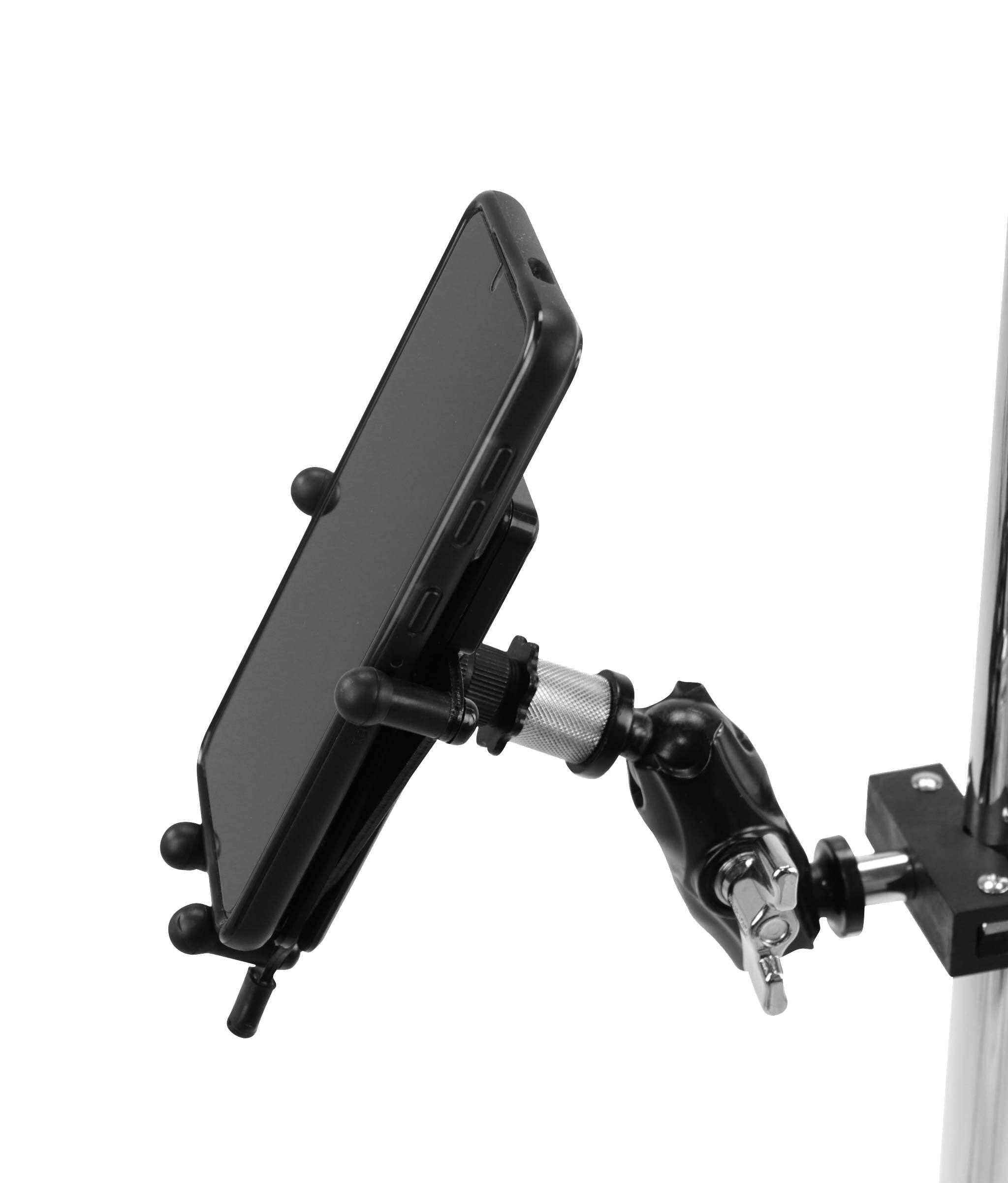 Left. Gibraltar Hardware - Dual-Adjust Smartphone Stand Mount for Boom or Music Stand, w/ Portrait/Landscape Positioning & Adjustable Viewing Angle - Black.