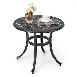 Gymax - Cast Aluminum Patio Table 24''Outdoor Round Side Table Anti-Rust Coffee Bistro Table - Antique Brown