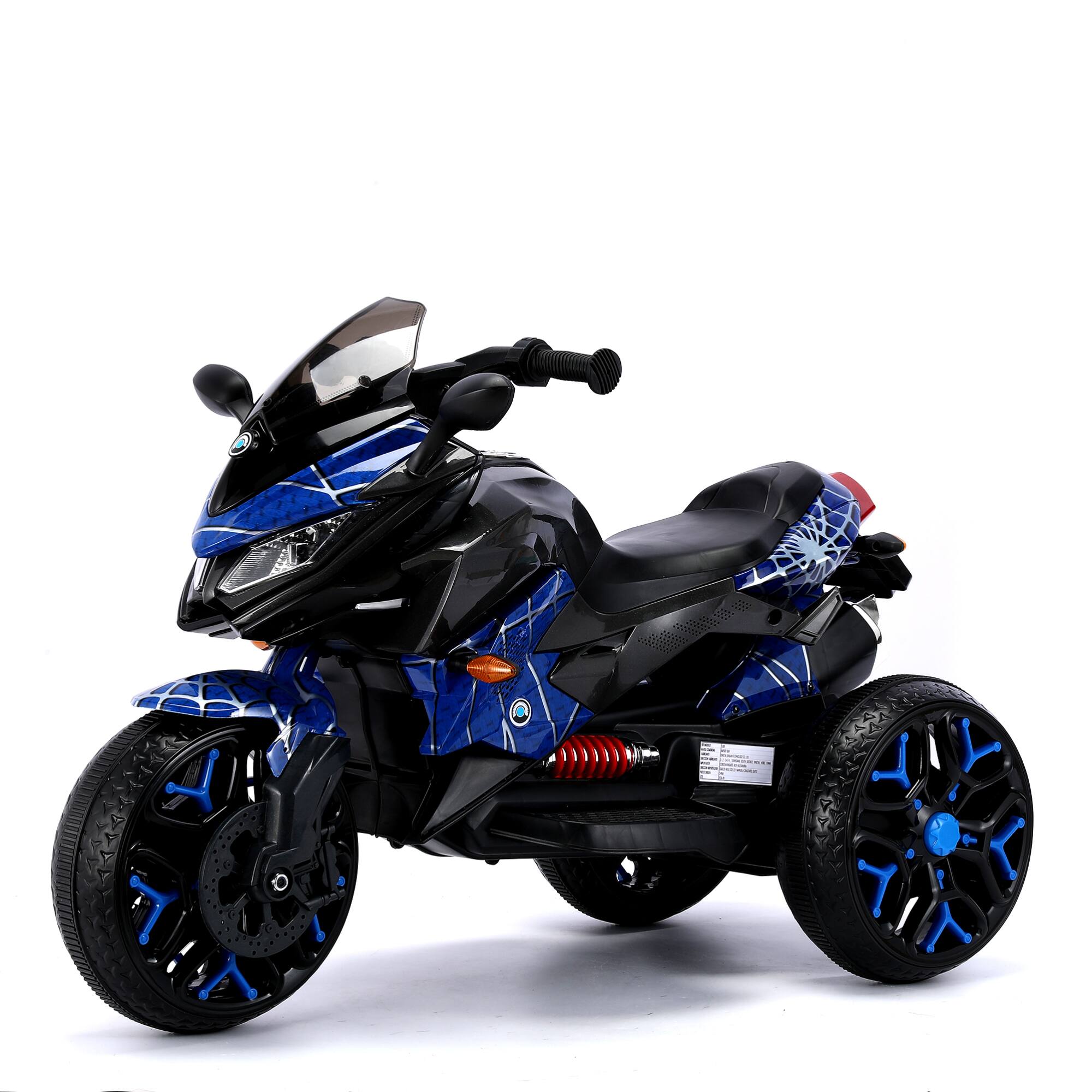 Front. ELEMENT ACE - 12V Electric Ride-On Motorcycle Toy for Kids Ages 3-6 with Training Wheels and LED Lighting - Blue.