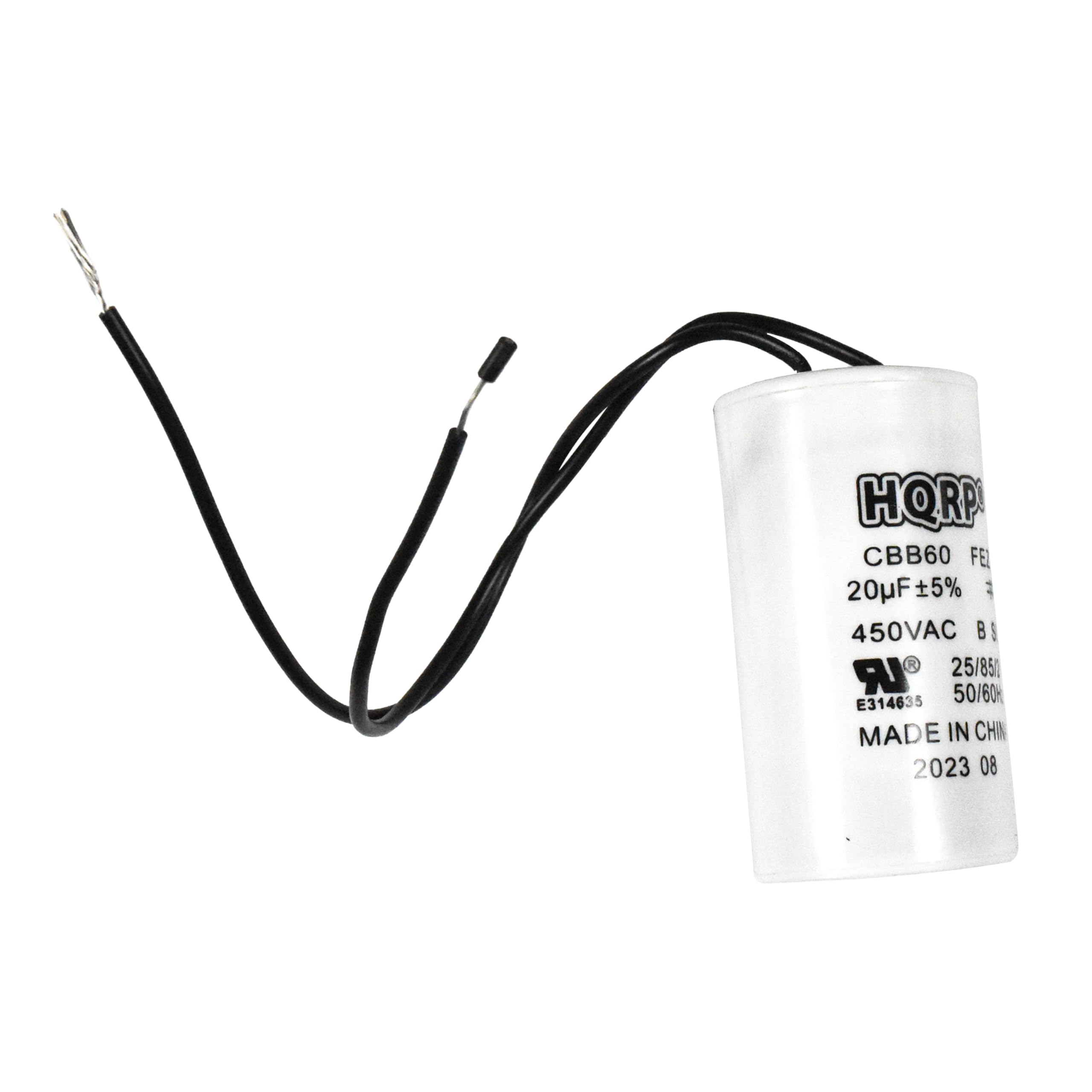 HQRP CBB60 FEL 20uF ±5% 450VAC B LR 25/850 E314635 50/60Hz MADE IN CHINA 2023 08