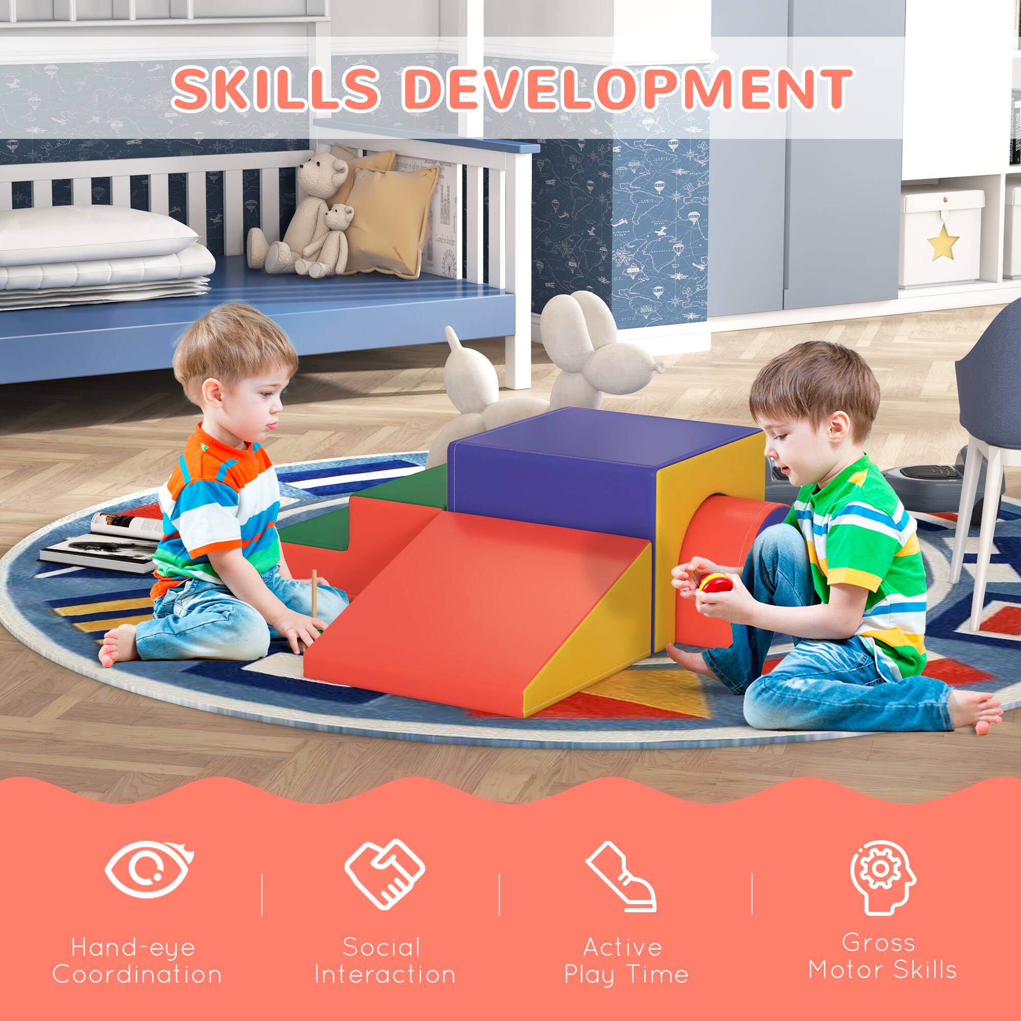 SKILLS DEVELOPMENT

- Hand-eye Coordination
- Social Interaction
- Active Play Time
- Gross Motor Skills