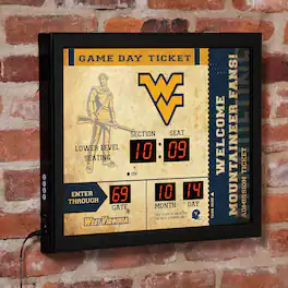Evergreen Enterprises - West Virginia Mountaineers 15" x 19" Bluetooth Scoreboard Wall Clock - Brown