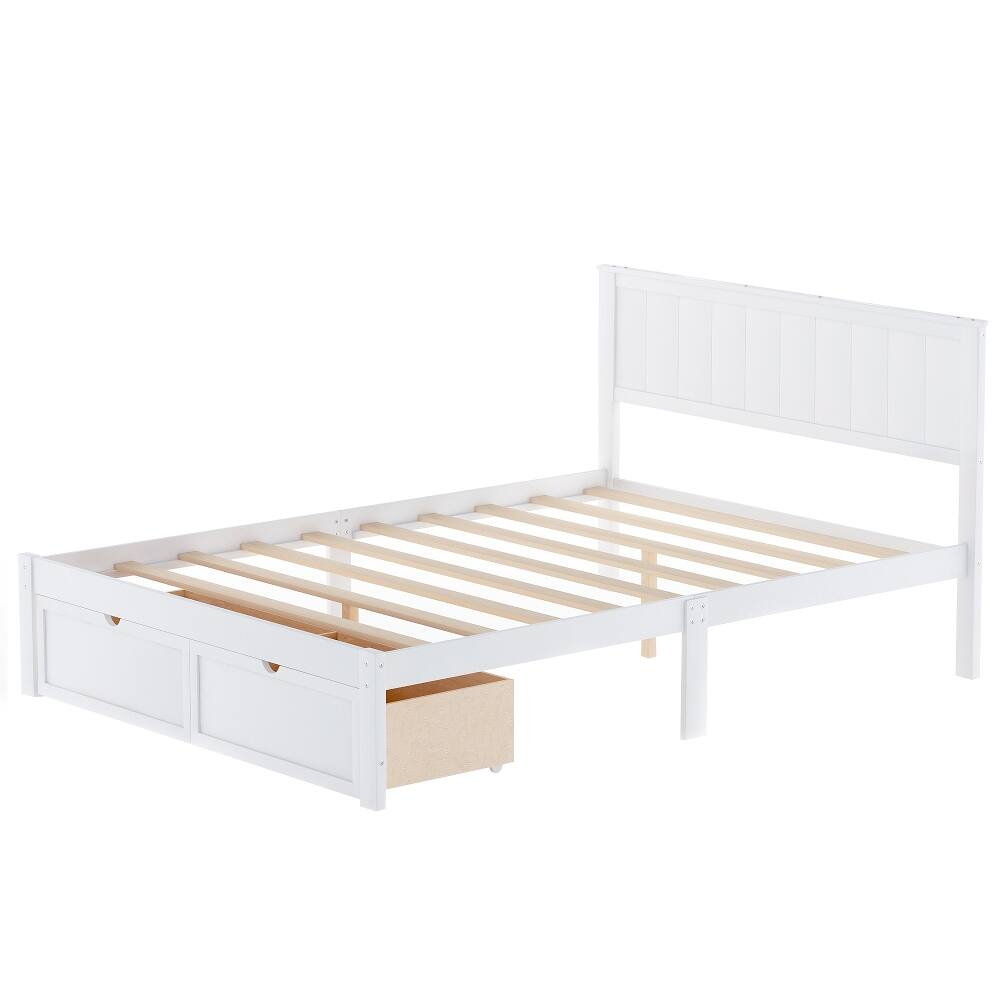 Alt View 3. Loheer - Loheer Full Size Platform Bed White Wood Bed with Drawers - White.