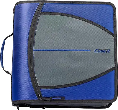 Front. Case It - Mighty Zip Tab 3" 3-Ring Zipper Binders - Blue.