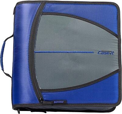 Front. Case It - Mighty Zip Tab 3" 3-Ring Zipper Binders - Blue.
