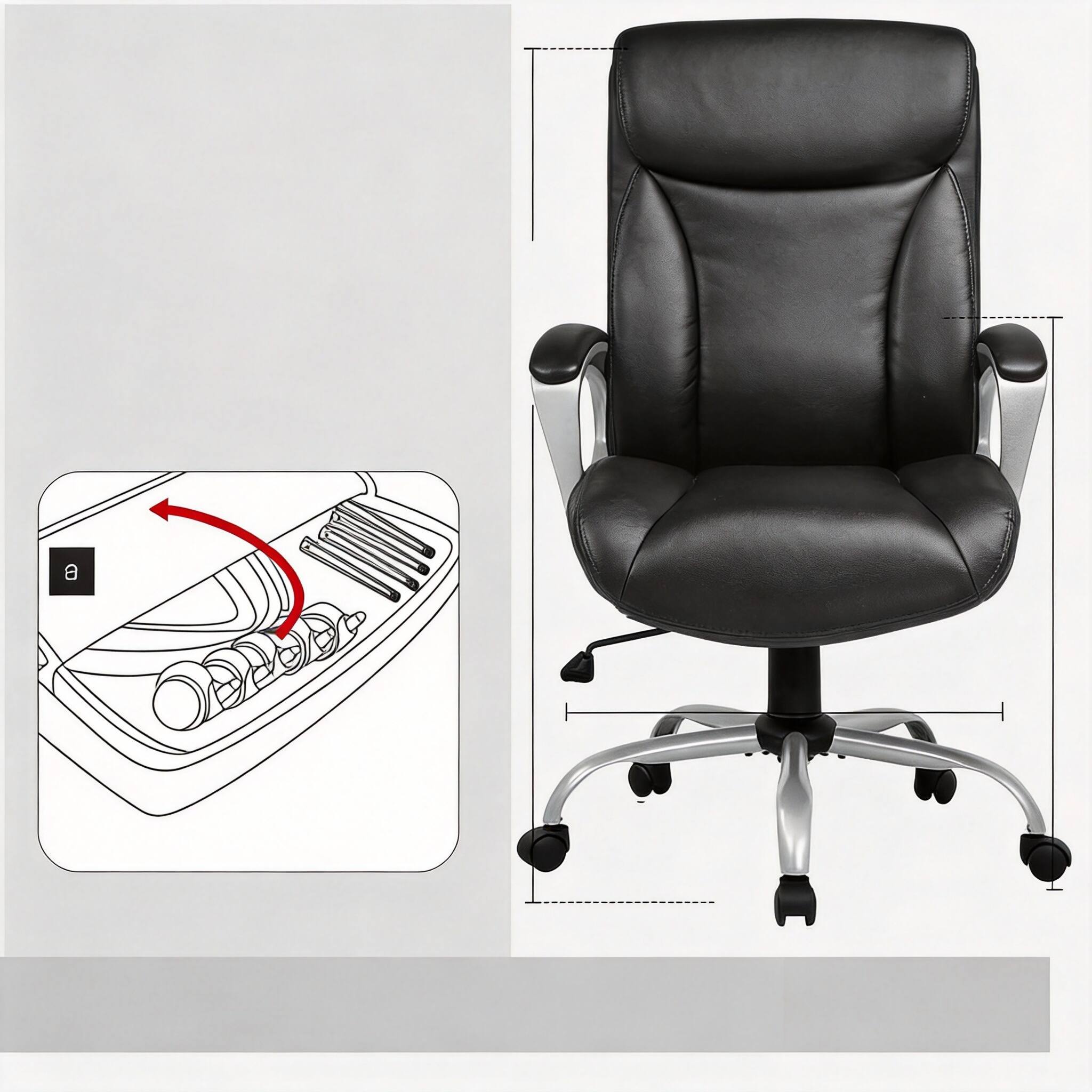 Alt View 1. Frangdom - Ergonomic PU Leather Office Chair with Headrest and Lumbar Support - Dark Black.