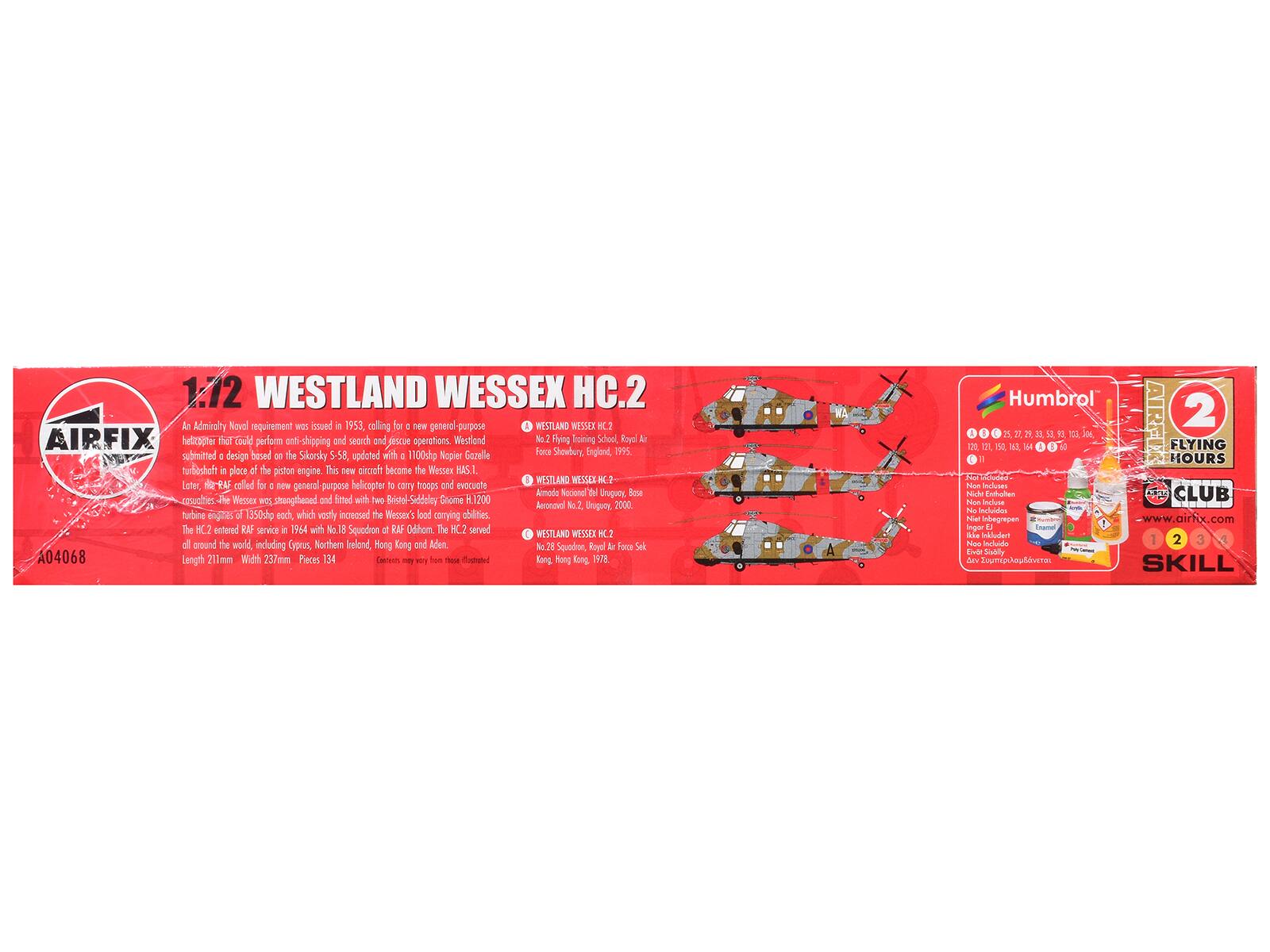 1:12 WESTLAND WESSEX HC.2

An Admiralty Naval requirement was issued in 1953, calling for a new general-purpose helicopter that could perform anti-shipping and search and rescue operations. Westland submitted a design based on the Sikorsky S-58, updated with a 1100shp Napier Gazelle turboshaft in place of the piston engine. This new aircraft became the Wessex HAS.1.

WESTLAND WESSEX HC.2
No. 2 Flying Training School, Royal Air Force Shawbury, England, 1995.

Later, the RAF called for a new general-purpose helicopter to carry troops and evacuate casualties. The Wessex was strengthened and fitted with two Bristol-Siddeley Gnome H.1200 turbine engines of 1350shp each, which vastly increased the Wessex's load carrying abilities. The HC.2 entered RAF service in 1964 with No. 18 Squadron RAF Odiham. The HC.2 served WESTLAND WESSEX 2 all around the world, including Cyprus, Northern Ireland, Hong Kong and Aden.

WESTLAND WESSEX HC.2
No.