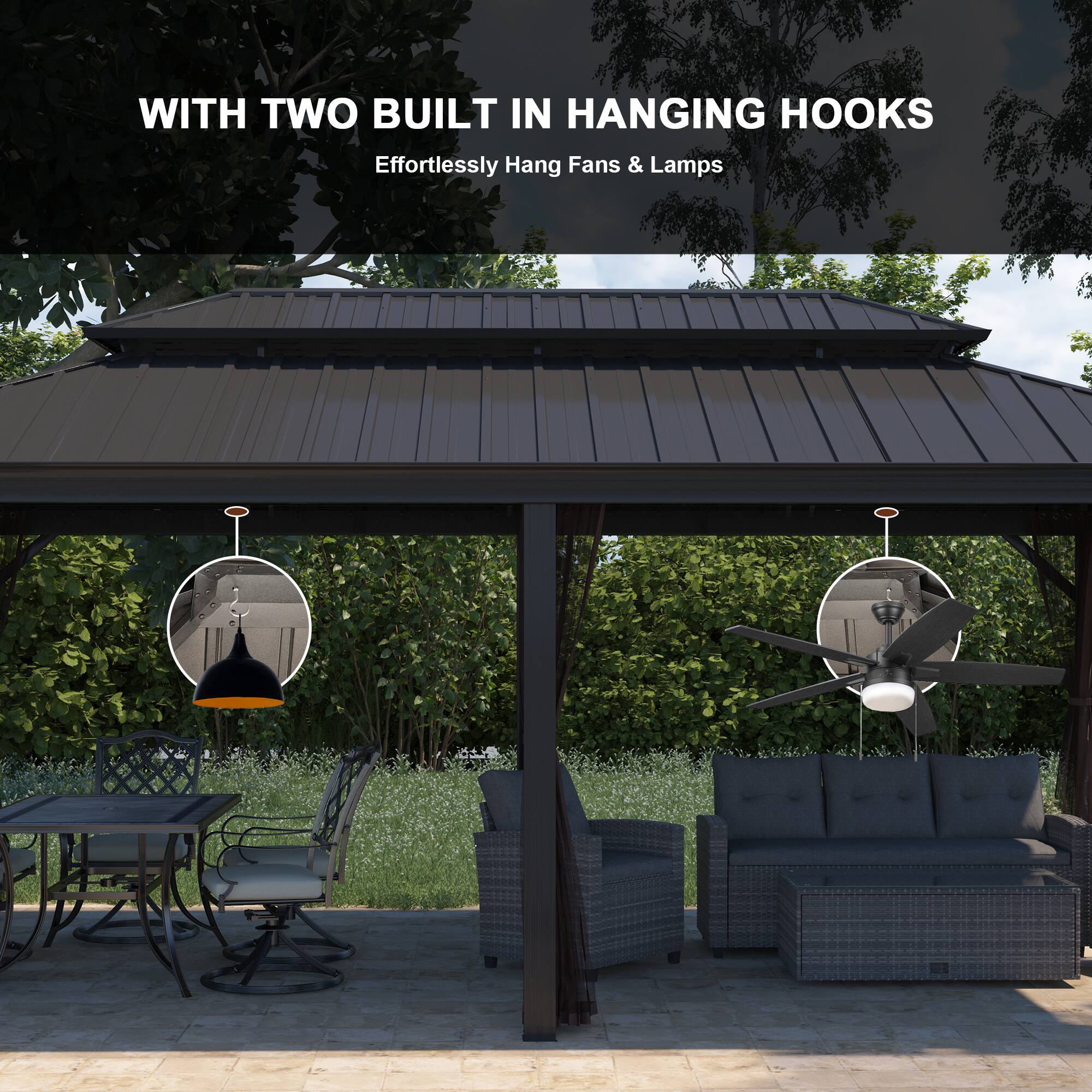 WITH TWO BUILT IN HANGING HOOKS  
Effortlessly Hang Fans & Lamps