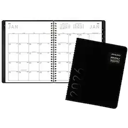 AT-A-GLANCE - 2026 Contemporary 7" x 8.75" Monthly Planner, Faux Leather Cover - Black