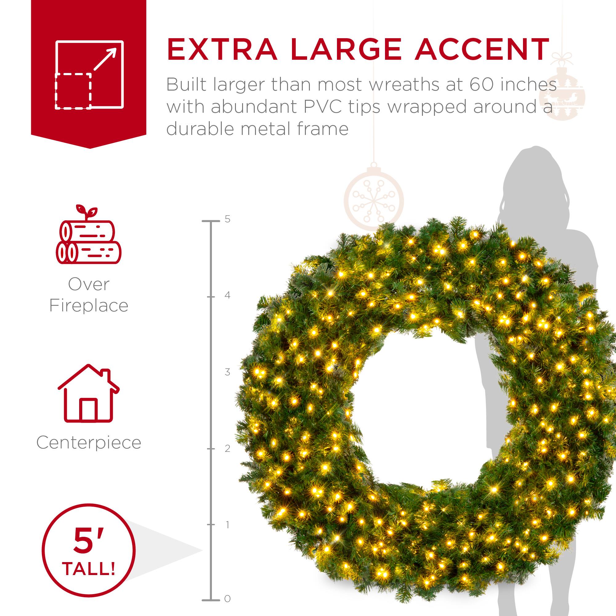 EXTRA LARGE ACCENT  
Built larger than most wreaths at 60 inches with abundant PVC tips wrapped around a durable metal frame  

Over Fireplace  
Centerpiece  

5' TALL!