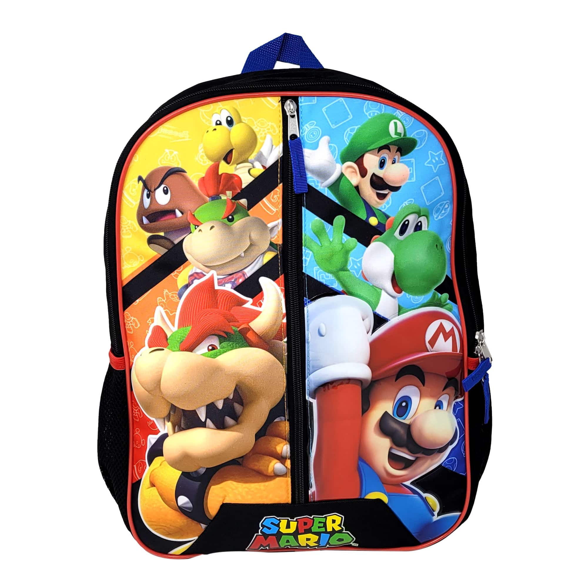 UPD - Nintendo Super Mario Bros 16" Polyester School Backpack with Front Zipper and two Side Mesh Pockets - Multicolored