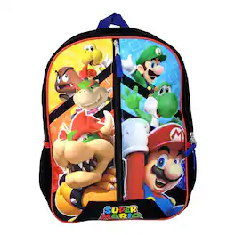 UPD - Nintendo Super Mario Bros 16" Polyester School Backpack with Front Zipper and two Side Mesh Pockets - Multicolored